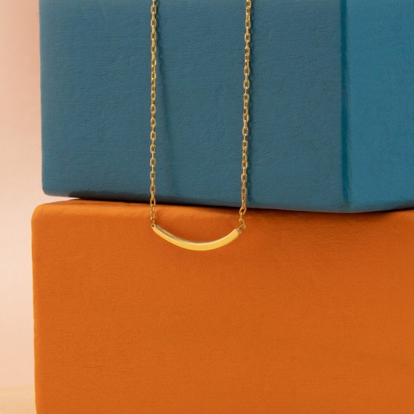 Thin Arch Necklace - Christmas Gift - Gift for Her - Gold Embowed Necklaces - Geometric Curved Bar Necklace for Women - Dainty Necklace