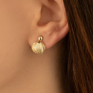 14K Gold Seashell Earrings - Beach Earrings - Tiny Shell Studs - Summer Jewellery For Woman - Sea shell Earrings Natural Jewelry
