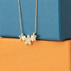 CZ Daisy Flower Necklace: 925 Sterling Silver, 18K Gold Plated