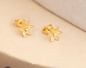 Sterling Silver Daffodil Studs: Birth Flower Earrings