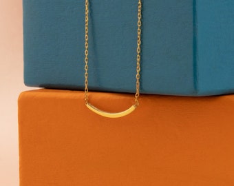 Thin Arch Necklace - Christmas Gift - Gift for Her - Gold Embowed Necklaces - Geometric Curved Bar Necklace for Women - Dainty Necklace