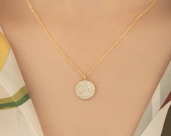 Pave CZ Circle Necklace - 925 Sterling Silver, Gift For Her