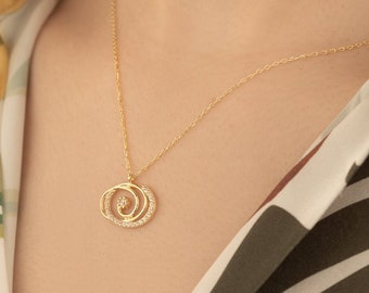 Collar espiral de oro con piedra CZ - colgante de remolino de diamantes de oro - collar para mujer - collar de solitario de plata - regalo para ella