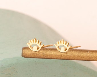 Minimalistische Evil Eye Ohrstecker – Gold Eye Ohrstecker – Minimalistische Ohrringe – Glücksohrringe – Schutzohrringe – Geschenk für Sie