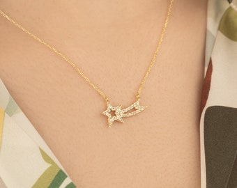 Diamond Shooting Star Necklace - Comet Star Necklace With Cz Stone - Gold Star Necklace - Celestial Jewellery - Gift For Her