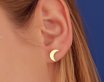 Moon Stud Earrings - Christmas Gift - Gift for Her - Silver Dainty Crescent Earrings - Gold New Moon Stud Earrings - Gift for Mother