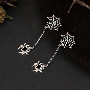 Spider Web Dangle and Drope Earrings - Halloween Earrings - Enamel Spider Web Earring - Black  Spider Earring - Gift For Kids - Gift for Her