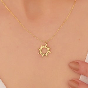 14K Sun Necklace Christmas Gift Solid Gold Sunshine Necklaces Sun Symbol Necklace Necklace for Women Celestial Jewelry image 2
