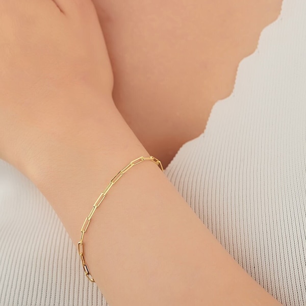 Paperclip Gold Bracelet - 925 Silver Chain Bracelet - Gift for Her - Gift for Women - Delicate Bracelet for Wife - Handmade Jewellery