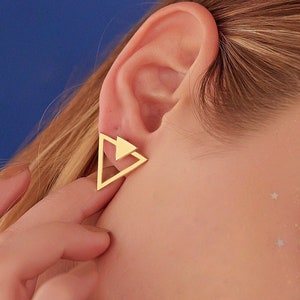Double Triangle Stud Earrings - Triangle Ear Jacket Earrings - Handmade Geometric Studs - Triangle Studs - Gift for Her - Gift for Mother