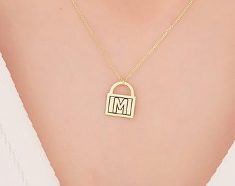 Personalisierte Vorhängeschloss-Halskette – Initiale Halskette – Individuelle Buchstaben-Halskette – Initiale Schloss-Halskette – Halskette für Frauen – Geschenk für Sie