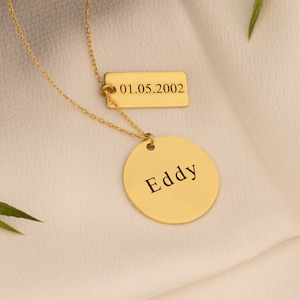 Gold Custom Newborn Baby Name Necklace, 925 Sterling Silver Birth Date Necklace, Personalized Baby Name Pendant, Gift for New Mother