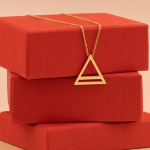 Silver Triangle Pendant - Christmas Gift - Triangle Necklace - Geometric Necklace - Triangle and Bar Necklace - Family Symbol Necklace