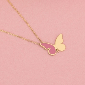 Butterfly Enamel Necklace - Pink Butterfly Necklace - Hope and Faith Necklace - Bug Jewelry - Summer Jewelry - Gift for Her