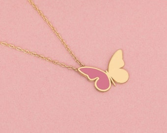 Schmetterling Emaille Halskette - Rosa Schmetterling Halskette - Hoffnung und Glaube Halskette - Fehler Schmuck - Sommer Schmuck - Geschenk für Sie