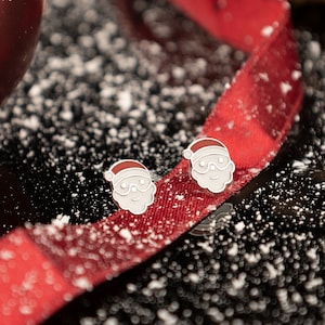 Sterling Silver Santa Earrings: Christmas Stud Jewelry, Kids Earrings, Small Studs