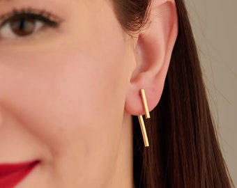 Pendientes de chaqueta de oreja de doble barra - regalo de Navidad - pendiente de barra - chaqueta de oreja moderna - pendientes dobles - pendientes geométricos - joyería moderna