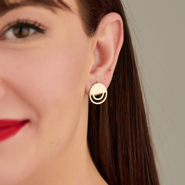 Geometric Round Earrings - Christmas Gift - Modern Earrings - Stud Circle Earrings - Modern Jewelry - Handmade Earrings - Gift for Her
