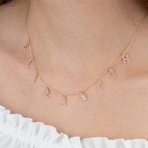 Collar de esmalte de nombre inicial - regalo de Navidad - collar de letras de colores - regalo personalizado rosa - joyería de nombre - regalo para ella