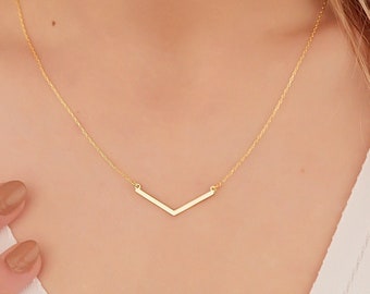 Thin Chevron Necklace - Christmas Gift - Gold V Necklaces - 925 Sterling Silver Geometric V Chevron Necklace for Women - Gift for Her