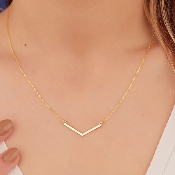 Thin Chevron Necklace - Christmas Gift - Gold V Necklaces - 925 Sterling Silver Geometric V Chevron Necklace for Women - Gift for Her