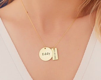 Baby-Namenskette – Geburtsdatum-Halskette – individueller Namensanhänger – Geschenk für neue Mutter – Jahrestagsgeschenk – Geburtstagsgeschenk