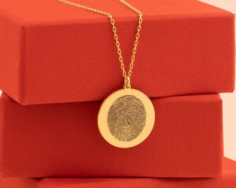 Fingerprint Round Pendant - Christmas Gift - Personalised Memorial Pendant - Custom Gift - Delicate Personalised Fingerprint - Gift for Her