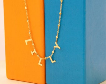 Collier prénom personnalisé en or, collier chaîne satellite avec lettres personnalisées, collier avec lettres espacées, cadeau personnalisé, bijoux prénom