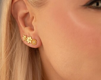 Dainty Birth Flower Stud Earrings: Personalized Jewelry Gift, Small Flower Studs