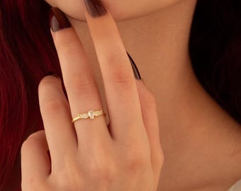Gold Angel Wing Ring – Guardian Angel Diamond Ring, Delicate Statement Ring, Gift for Her