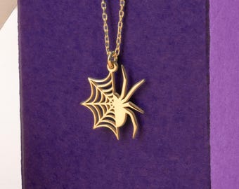 Collana con ragnatela di Halloween in oro - Ciondolo ragno spettrale, regalo di bigiotteria gotica
