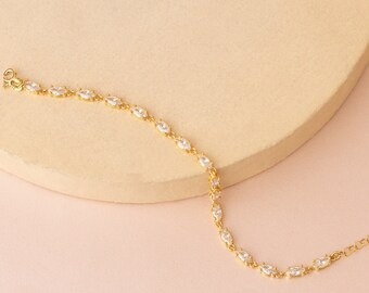 925 Sterling Silver Marquise Tennis Bracelet  - Gold Tennis Bracelet - CZ Stone Bracelet - Gift for Her - Pave Bracelet - Handmade Jewellery