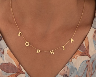 Gepersonaliseerde initiële naam gouden ketting - zilveren aangepaste brief choker - verdeelde brief ketting - gepersonaliseerd cadeau - naam sieraden