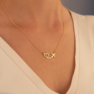 Collana con cuore e aeroplano in argento sterling: regalo da viaggio con collana in oro con aeroplano