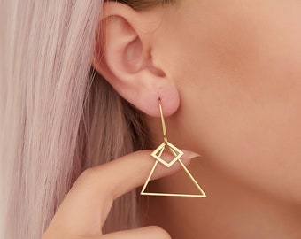 925 Sterling Silver Geometric Dangle Earrings – Triangle & Square
