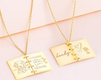 Collier médaillon livre miniature personnalisé, nom et messages du collier livre personnalisé, collier livre gravé