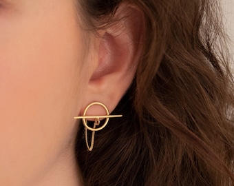Threader Round Earrings - Christmas Gift - Circular Earring - Geometric Threader Chain Earrings - Dainty Earrings - Gift for Mother