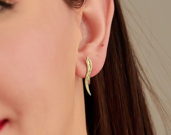 Chili-Pfeffer-Ohrringe – Geschenk für Sie – goldene Pfeffer-Ohrstecker – 925er-Sterlingsilber-Ohrhänger mit Pfeffer für Frauen – zierliche natürliche Ohrstecker