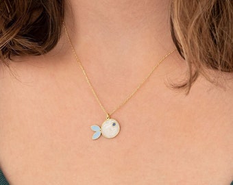 Fisch-Emaille-Halskette – Weihnachtsgeschenk – weißer Fisch-Anhänger – Emaille-Halskette – Fisch-Charm-Anhänger – Meeresschmuck – Geschenk für Sie