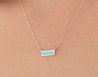Emaille Rechteck Bar Halskette - Türkis Halskette - Geometrische Halskette - Minimalistische Halskette - Geschenk für Mutter - Geschenk für Sie
