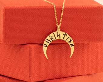Viking Horn Necklace - Christmas Gift - Viking Name Necklace - Viking Style Horn Pendant - Runes Pendant - Viking Jewelry - Norse Mythology