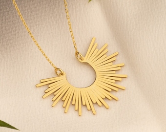 14K Sunburst Necklace Gold Sunshine Necklaces Half Sunbeam