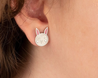 Enamel Rabbit Earring - Christmas Gift - Bunny Earring - Adorable Colored Earring - Cute Earring - Gift for Kids - Gift for Her