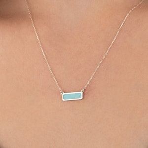 Enamel Rectangle Bar Necklace - Turquoise Necklace - Geometric Necklace - Minimalist Necklace - Gift for Mother - Gift for Her