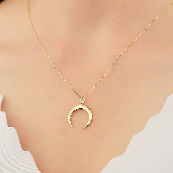 Crescent Moon Necklace - Christmas Gift - Upside Down Moon Necklace - Silver Moon Pendant - Minimalist Charm Necklace - Gift for Her