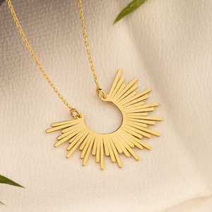 14K Sunburst Necklace - Gold Sunshine Necklaces - Half Sunbeam Necklace for Women - Celestial Necklace - Half Sun Necklace - Gift For Her
