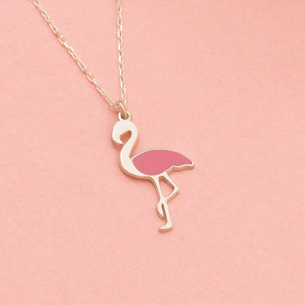 Flamingo Pendant Necklace - Christmas Gift - Enamel Bird Necklace - Dainty Bird Charm Necklace Women - Pink Flamingo Necklace - Gift for Her