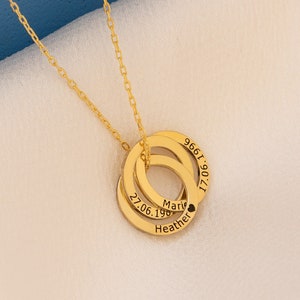 Collar con nombre personalizado, regalos de Navidad, collar familiar, collar con anillos personalizados, collar con círculos entrelazados, regalo para madre