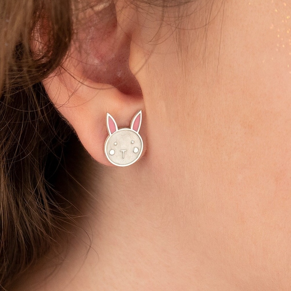 Enamel Rabbit Earring - Christmas Gift - Bunny Earring - Adorable Colored Earring - Cute Earring - Gift for Kids - Gift for Her