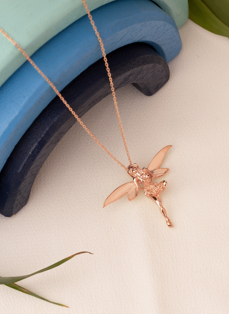 3D Gold Fairy Necklace 3D Jewellery Pixie Wings Necklace Gift for Her Gift for Kids Fairytale Jewellery Tinkerbell Necklace Rose